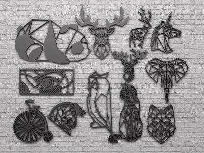 Geometric Animal Head Wall Decor With Bicycle Eye Pattern And Modern Art Designs 3d model