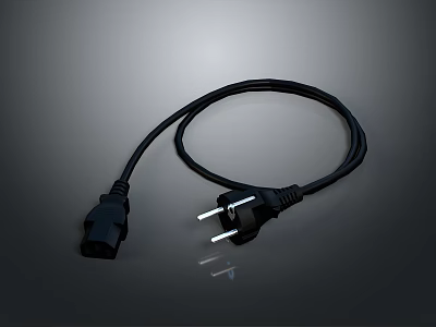 Black Computer Power Cable With Plug Socket And Flexible Design For Devices 3d model