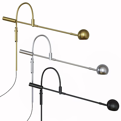 Modern Minimalist Wall Lamps With Curved Metal Rods And Spherical Heads In Gold Silver Black 3d model
