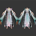 Elegant Fantasy Costume Design With Flowing Sleeves And Colorful Robes On Mannequins