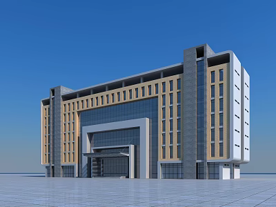Modern Office Building Exterior With Glass Curtain Wall And Gray Yellow Facade 3d model