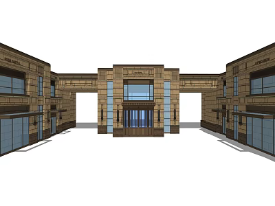 Classical Entrance Gate Design With Stone Facade And Glass Doors Flanking Buildings 3d model