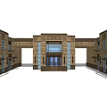 Classical Entrance Gate Design With Stone Facade And Glass Doors Flanking Buildings