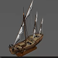 Handmade Wooden Ship Model With White Sails Masts And Wooden Base Stand