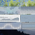 Modern Feature Wall With Diverse Patterns Landscape Designs And Wavy Textures Against Greenery 3d model