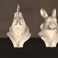 White Rooster And Rabbit Head Sculptures With Decorative Wavy Base