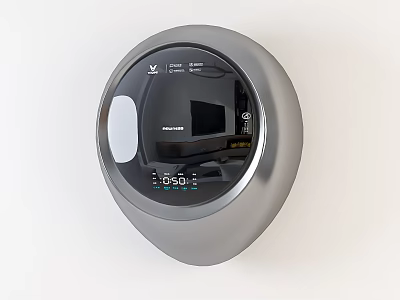 Compact Modern Wall Mounted Silver Washing Machine With Round Design And Digital 3d model