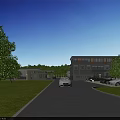 Industrial Factory Surrounded by Lush Green Forest and Lake with Modern Buildings Parking and Roads