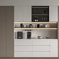 Modern Built in Wine Cabinet with White Wooden Design LED Lighting for Bottles and Glasses