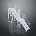 White Industrial Metal Platform with Stairs Handrails and Reflective Surface