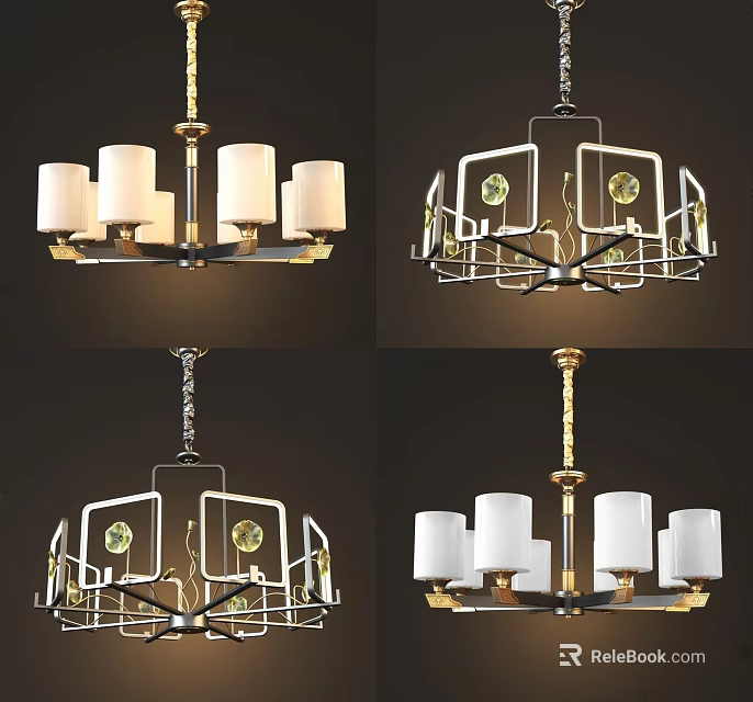 Elegant Modern Chandeliers With Metal Frame White Lampshades And Decorative Elements 3d model