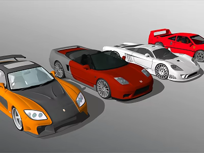 Stylish Sports Cars in Various Colors with Sleek Designs and Convertible Models 3d model