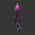 Vibrant Fantasy Game Movie Character With Purple Body Golden Horns Pink Tail And Glowing Eyes