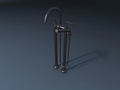 Modern Metallic Faucet With Double Pillar Base And Single Lever Handle On Gray Background 3d model