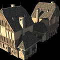 Ancient Architecture With Timber Frame Structure Stone Walls And Sloped Roof Design