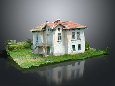 Two Story Vintage House Model With Red Roof White Walls And Green Grass 3d model