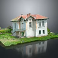 Two Story Vintage House Model With Red Roof White Walls And Green Grass