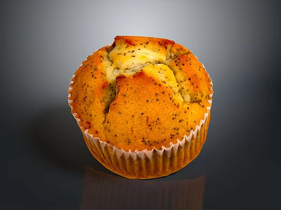 Golden Brown Poppy Seed Muffin In Paper Liner With Cracked Top 3d model