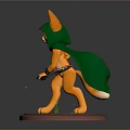 Cat Archer Wearing Green Cloak and Hood Holding Bow Standing on Base with Grass