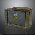 Industrial Electrical Box Enclosed In Brick Structure With Warning Sign And Graffiti