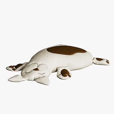 Cute Lying Down Dog Shaped Plush Pillow White with Brown Spots Soft Decorative Home Item 3d model