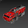 Red Functional Fire Truck With Multiple Wheels Ladder And Yellow Stripes 3d model