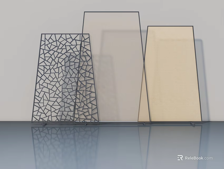 Modern Swing Doors With Geometric Cutout Transparent Glass And Light Colored Panels 3d model 