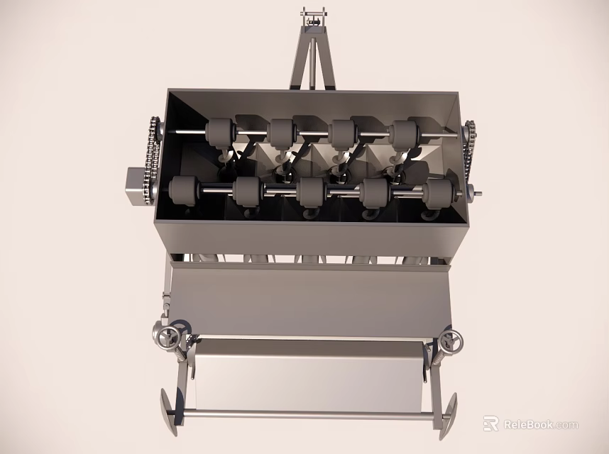Industrial Mechanical Device With Metal Rollers And Steel Frame Structure 3d model