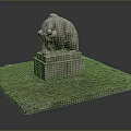 Detailed Stone Bear Sculpture On Square Pedestal With Grass Covered Display Platform
