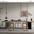 Modern Tea Table and Chair Combination Tea Table and Tea Set Combination Plant Potted Hanging Picture 3d model