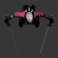 Woman In Pink Jacket And Black Pants With White Helmet And Glowing Shoes