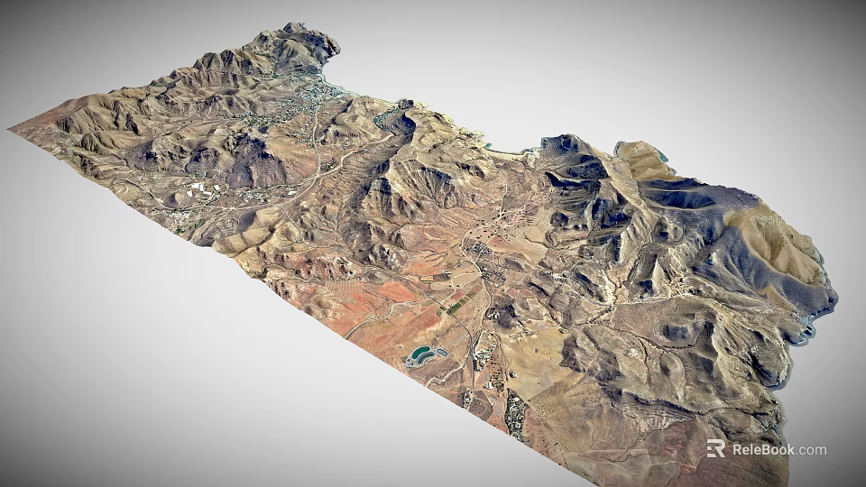 Natural Mountain Landscape Scenery of 3D Terrain Model with Valleys and Lakes 3d model 