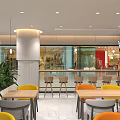 Modern Bright Casual Restaurant Interior Design With Colorful Chairs Large Glass Windows And Cozy Lighting