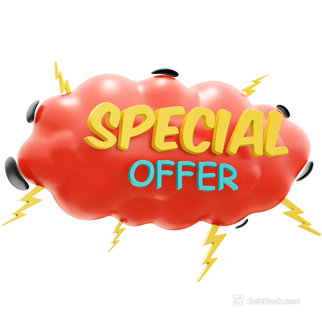 Decorative Ornament Set With Red Cloud Shape Yellow Lightning And Special Offer Design 3d model 