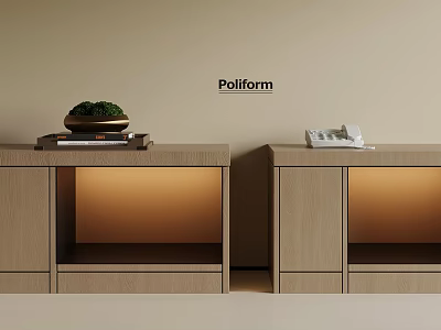 Hotel Room Featuring Two Light Wood Nightstands With Illuminated Compartments Potted Plant And Telephone 3d model