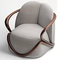 Elegant Modern Single Sofa With Light Gray Fabric Upholstery And Curved Wooden Armrests For Living Room