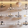 Stylish Modern Pendant Lighting Combination With Diverse Designs And Metal Fabric Elements 3d model