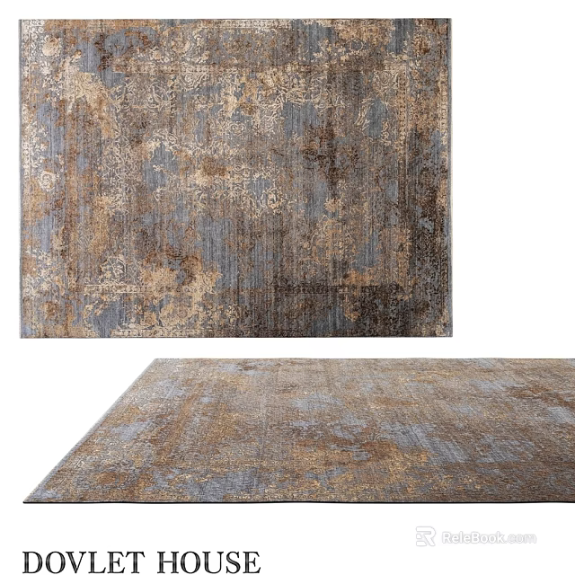 Square Vintage Rug With Distressed Texture And Neutral Brown Gray Tones For Modern Home Decor 3d model 