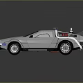Silver Retro Futuristic Car With Roof Mounted Device Blue Stripes And Red Components