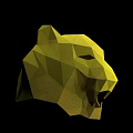 Golden Polygonal Lion Head Wall Decor with Open Mouth and Glittery Surface