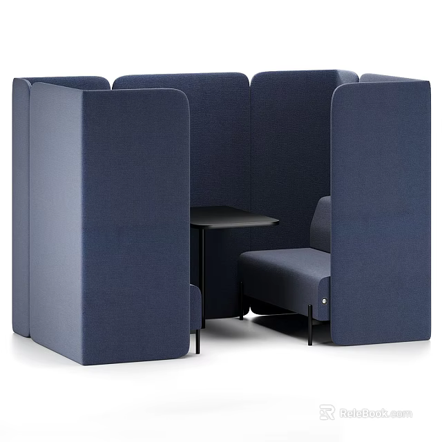 Blue Upholstered Booth Seating With Partition And Small Table For Office Lounge Area 3d model