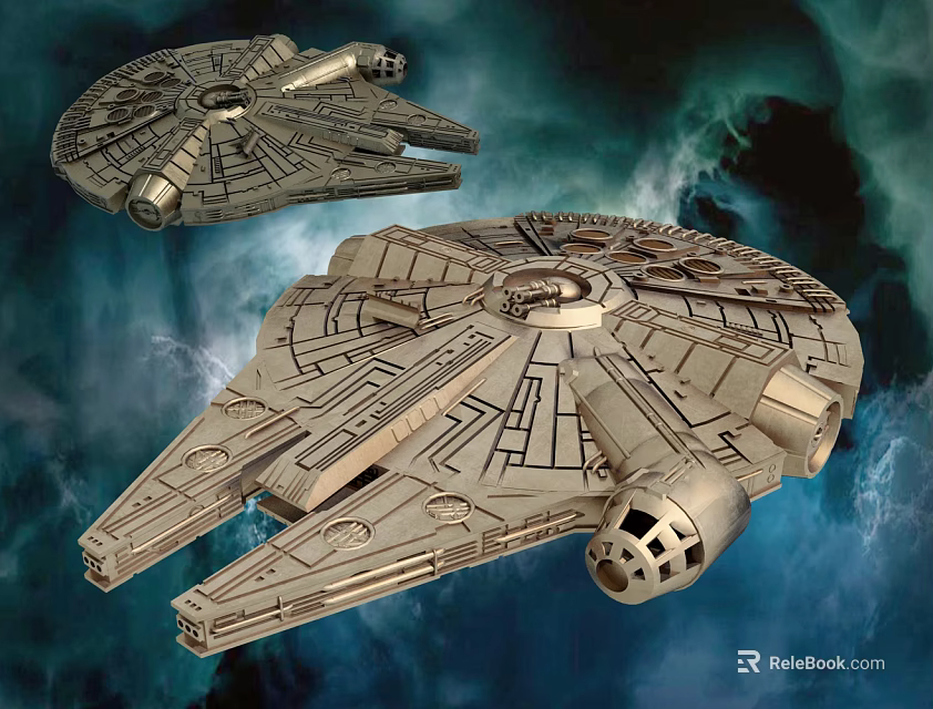 Detailed Millennium Falcon Model With Space Background And Collectible Design 3d model 