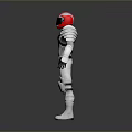 Sci Fi Character In White Armor With Red Helmet Detailed Combat Suit And Protective Gear