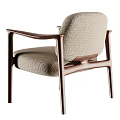 Modern Leisure Chair With Dark Wood Armrests And Light Brown Fabric Upholstery