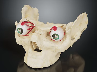 Realistic Anatomical Skull Model With Detailed Eyeballs Green Iris And Red Blood Vessels 3d model