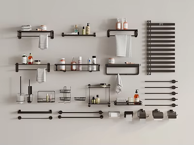 Modern Bathroom Wall Mounted Accessories Including Shelves Towel Racks Storage Units 3d model