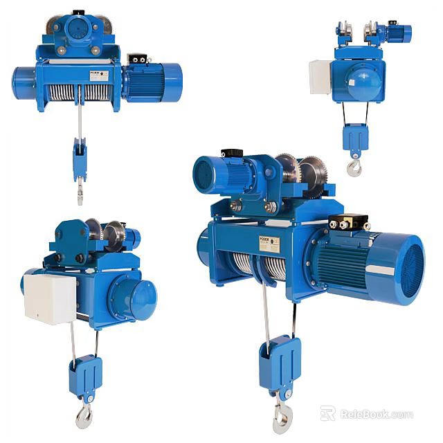 Blue Electric Hoist Industrial Lifting Equipment With Motor Hook And Pulley 3d model 