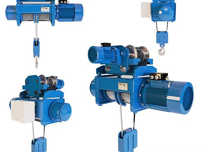 Blue Electric Hoist Industrial Lifting Equipment With Motor Hook And Pulley 3d model