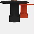 Modern Round Dining Tables With Black And Orange Column Bases And Decorative Items 3d model