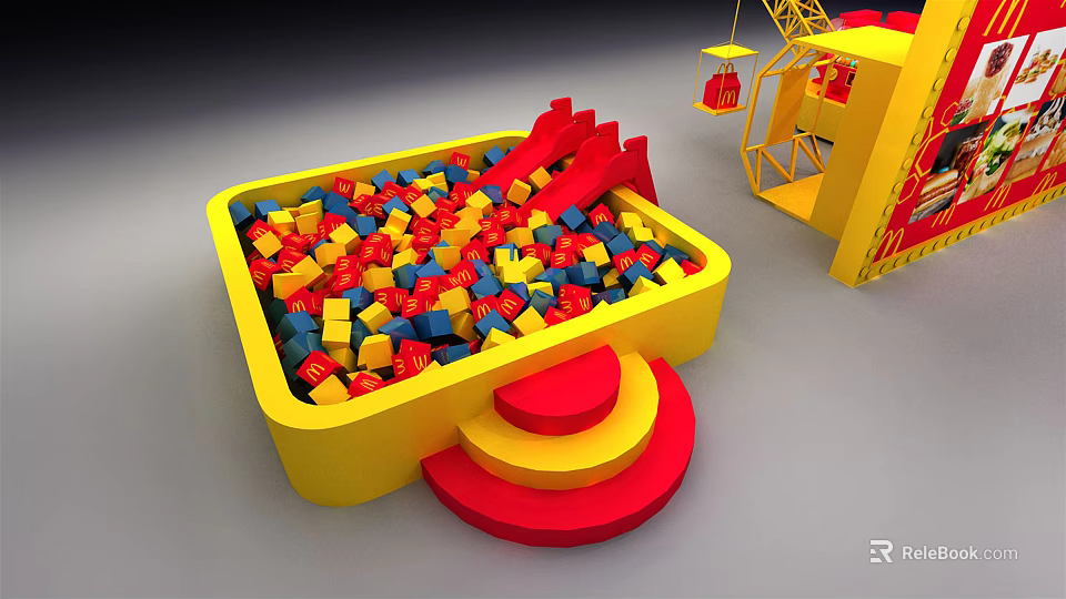 Colorful Blocks Play Area With Yellow Container And Red Slide Structure 3d model 